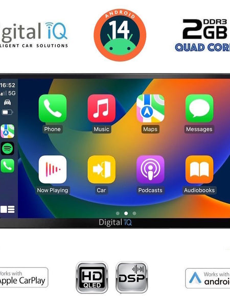 DIGITAL IQ 9” Android 14 Tablet with Wireless CarPlay & Wireless Android Auto