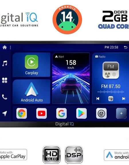 DIGITAL IQ 9” Android 14 Tablet with Wireless CarPlay & Wireless Android Auto