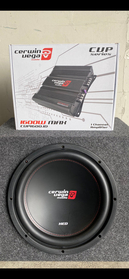 COMBO-Cerwin Vega  12" 1000W Sub + 1600 Watt Amp + Box