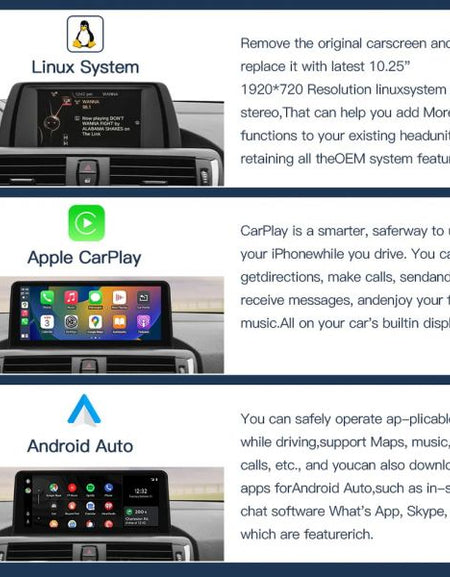 BMW OEM Screen Linux System – Wireless Apple CarPlay & Android Auto for BMW 1 & 3 Series