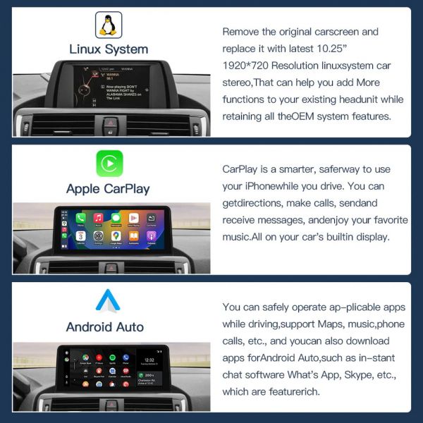 BMW OEM Screen Linux System – Wireless Apple CarPlay & Android Auto for BMW 1 & 3 Series
