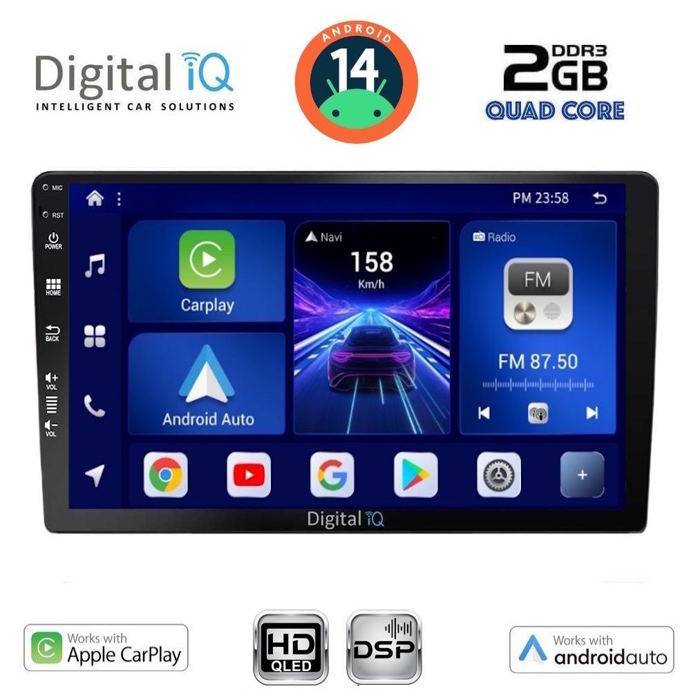 DIGITAL IQ 9” Android 14 Tablet with Wireless CarPlay & Wireless Android Auto