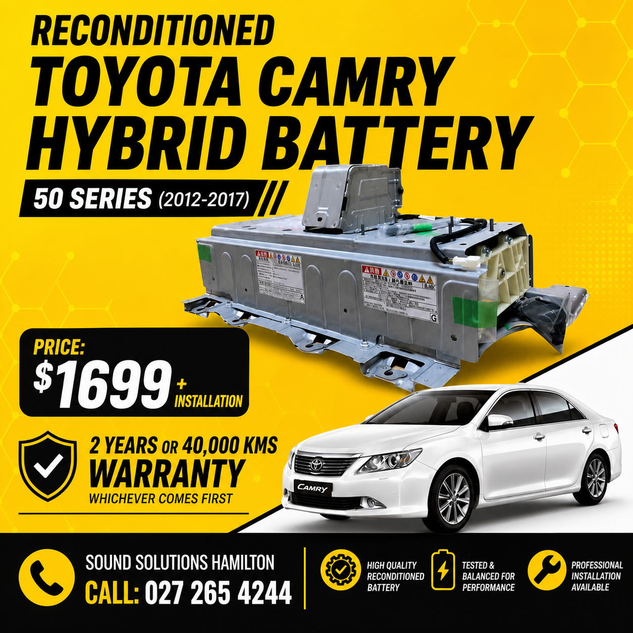 Toyota Camry Reconditioned Hybrid Battery AVV50 (2012–2017) | with 2 Years Warranty | NZ Stock