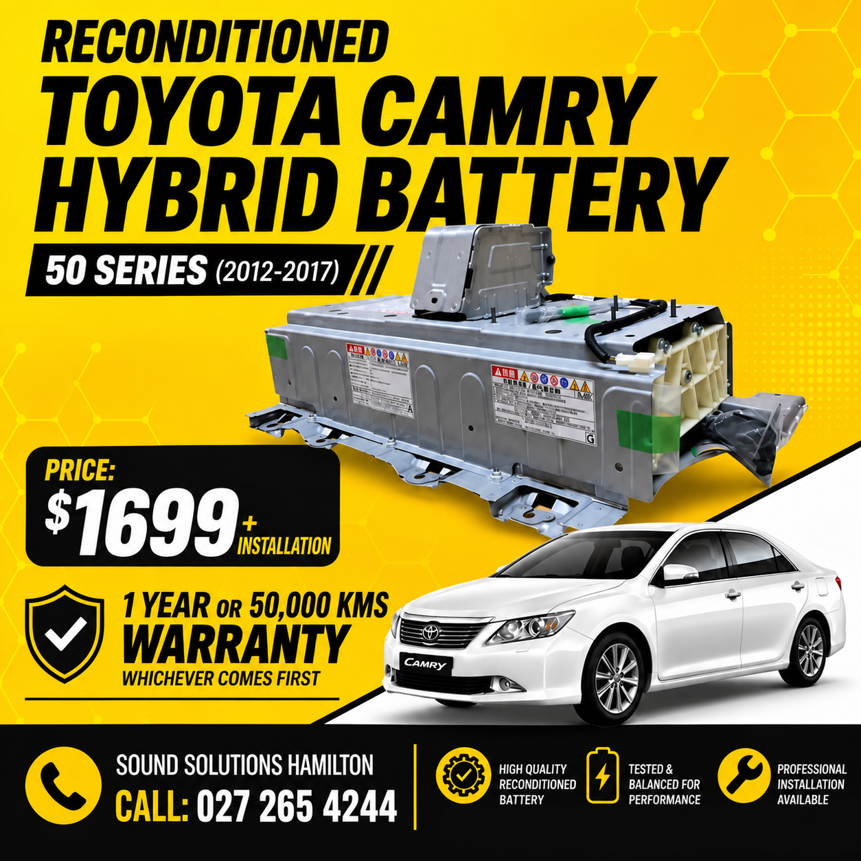 Toyota Camry Reconditioned Hybrid Battery AVV50 (2012–2017) | with 1 Year Warranty | NZ Stock