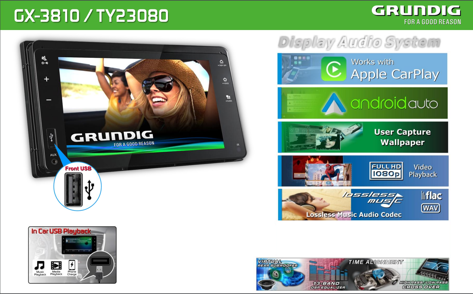 GRUNDIG GX-3810-80 8" TOYOTA Size Apple Carplay / Android Auto / iPhone & Android Mirror / Bluetooth / USB