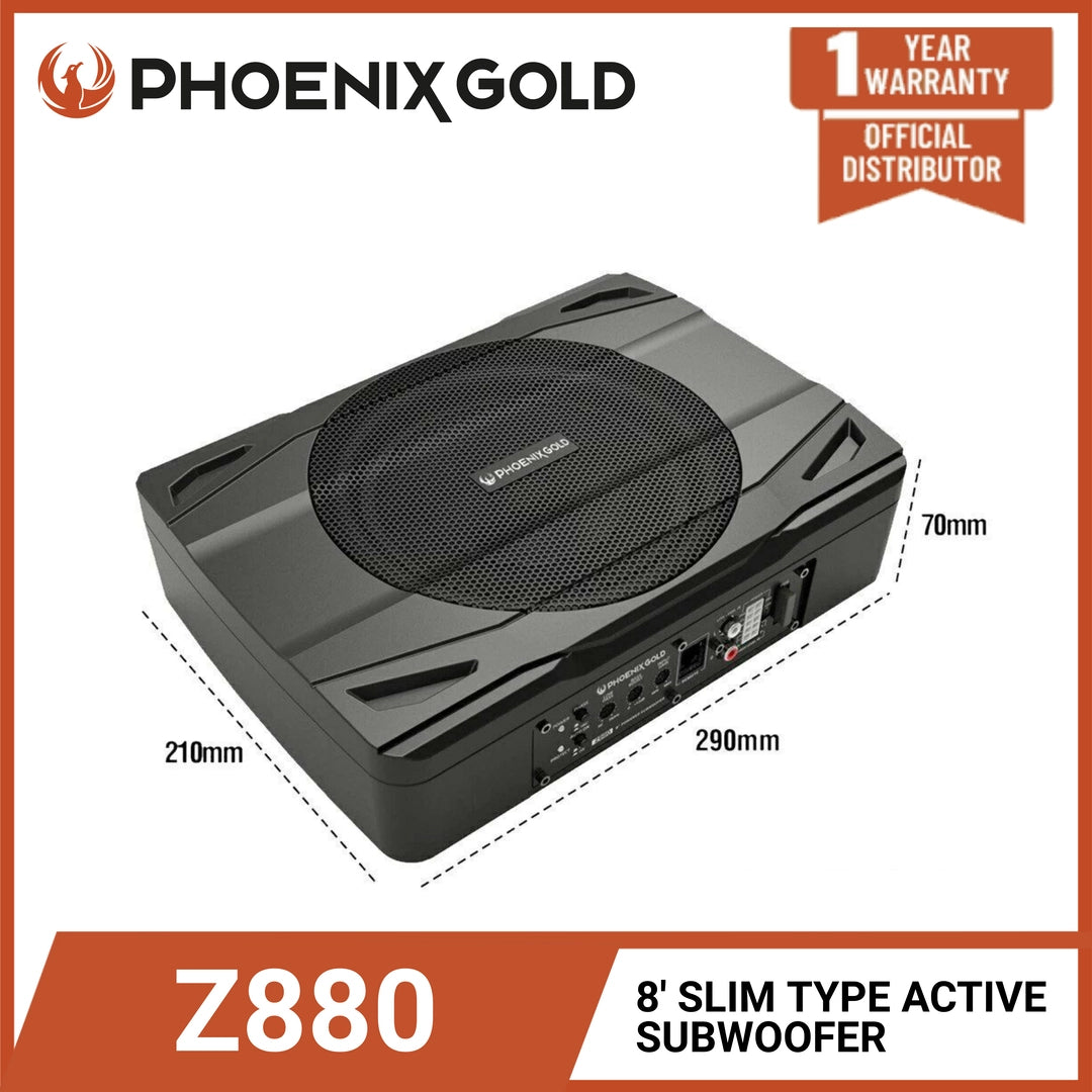 PHOENIX GOLD Z880 8" ULTRA COMPACT, FULLY ALUMINIUM ACTIVE  PLUG AND PLAY  SUBWOOFER