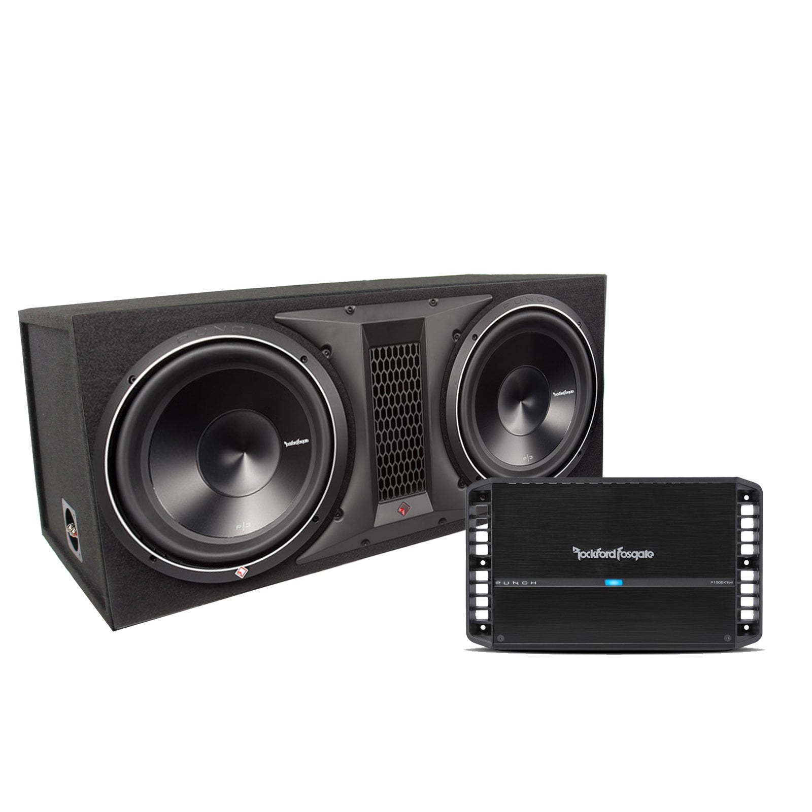 Rockford Fosgate R1200-1D + P32X12 Dual 12" Punch P3 Series Loaded  PACKAGE